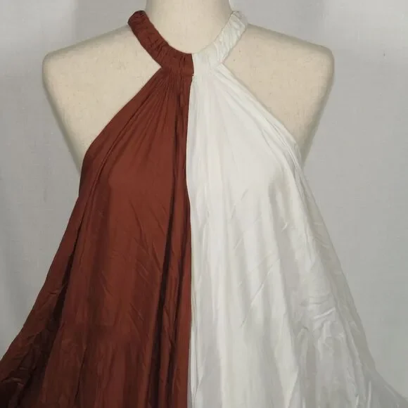 Anthropologie Let Me Be Colorblock Flowy Halter Maxi Dress Size Medium - Picture 10 of 13